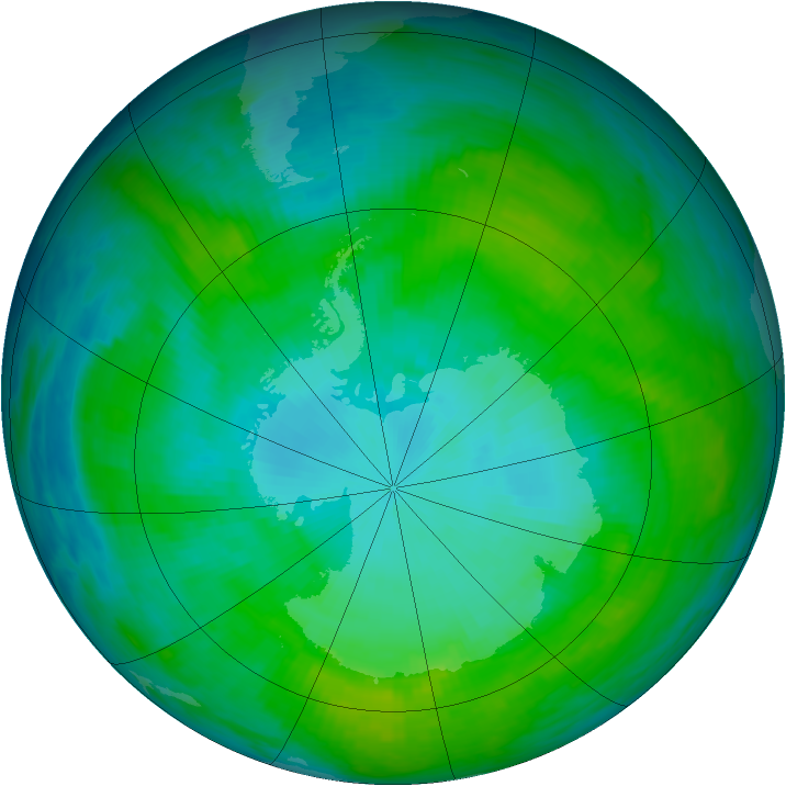 Antarctic ozone map for 22 January 1992